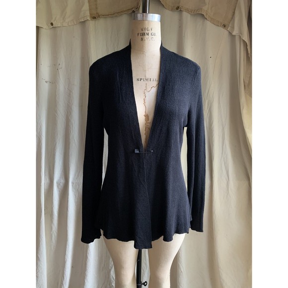 Eileen Fisher Minimal Open Charcoal Linen Knit Cardigan With Modern Pin Closure - Picture 1 of 6